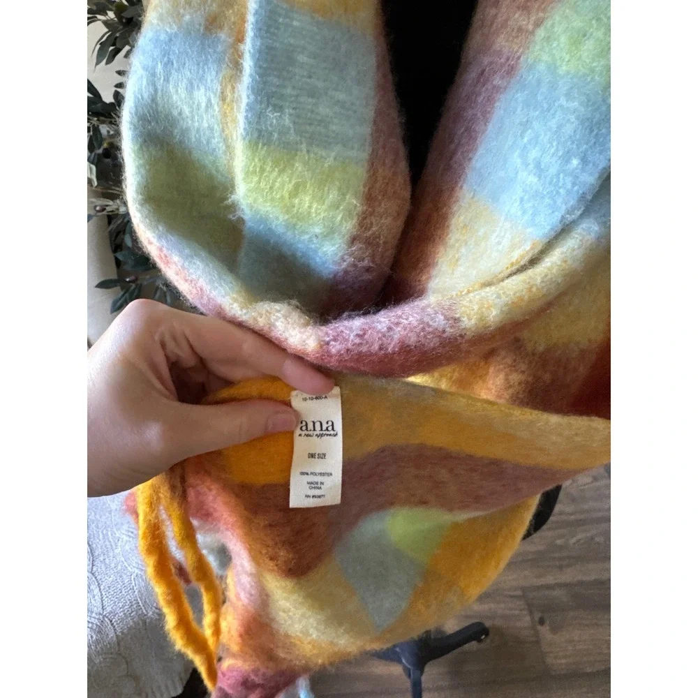 A New Approach ana Oversized Plaid Blanket Scarf Multi Color Tassel Fringe Wrap